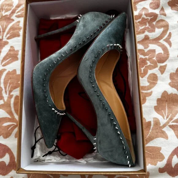 EUC Christian Louboutin Everest Silver Anjalina Spike Heels - Picture 4 of 13